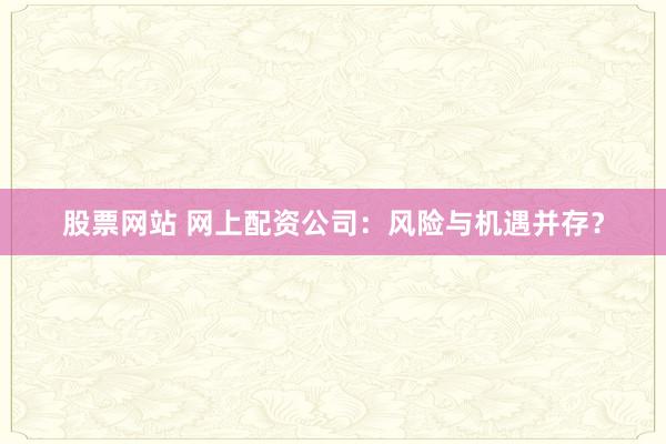 股票网站 网上配资公司：风险与机遇并存？