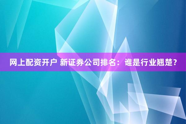 网上配资开户 新证券公司排名：谁是行业翘楚？