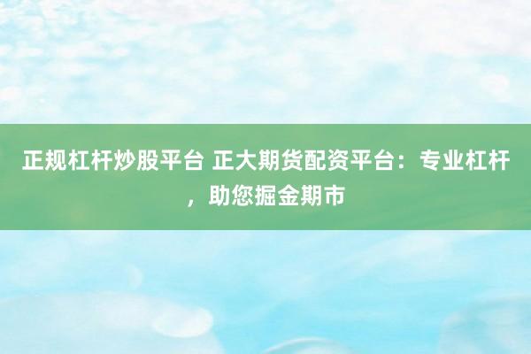 正规杠杆炒股平台 正大期货配资平台：专业杠杆，助您掘金期市