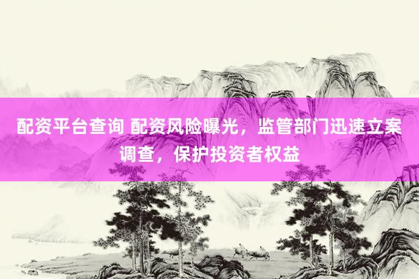配资平台查询 配资风险曝光，监管部门迅速立案调查，保护投资者权益