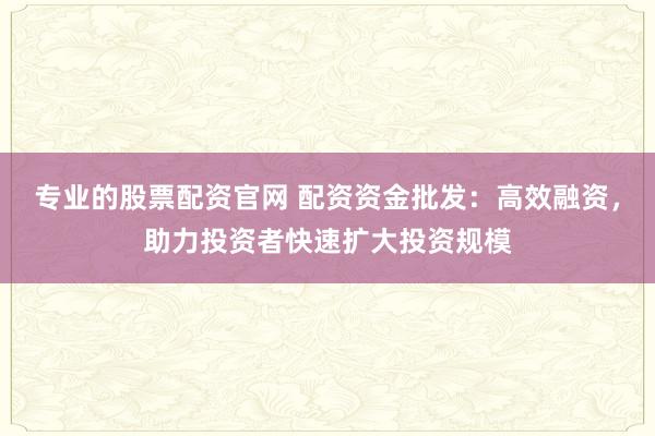 专业的股票配资官网 配资资金批发：高效融资，助力投资者快速扩大投资规模